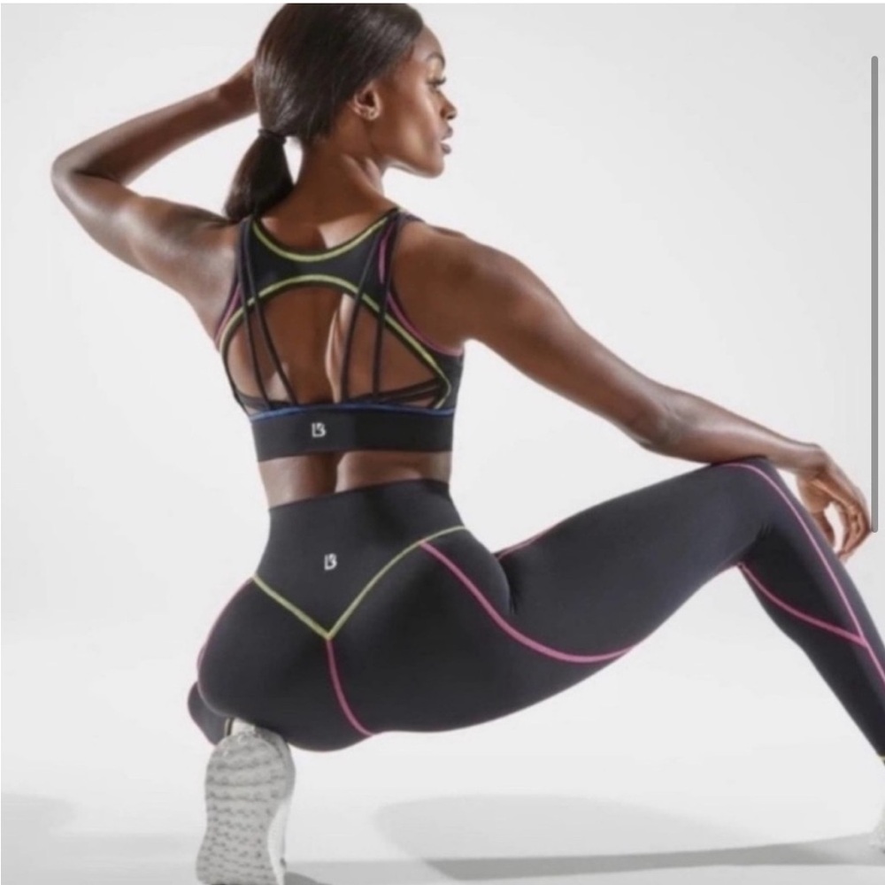 BuffBunny Black Leggings with Pink and Yellow Accents - Picture 3 of 3